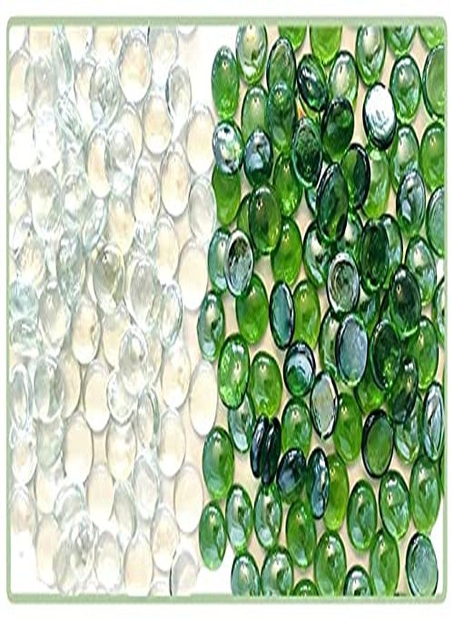 VANNEF Decorative Super Shiny Glossy Glass Pebbles Stone for Vase Fillers Plant Pots Home Garden & Outdoor Decoration (Transparent White & Green, 950gm) - Image 2