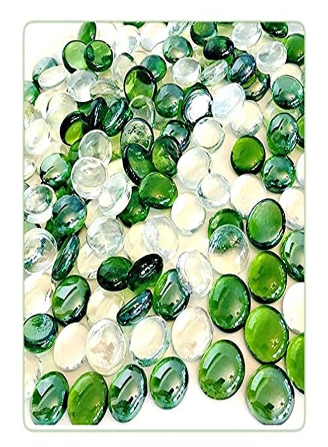 VANNEF Decorative Super Shiny Glossy Glass Pebbles Stone for Vase Fillers Plant Pots Home Garden & Outdoor Decoration (Transparent White & Green, 950gm) - Image 1