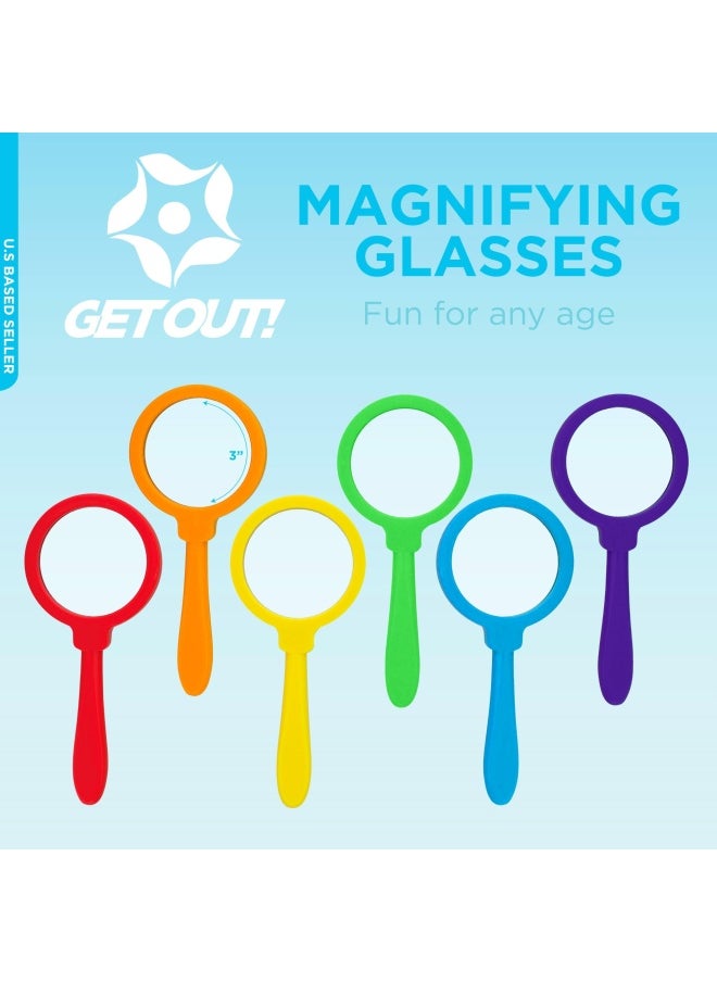 Get Out! - Get Out Magnifying Glasses For Classroom - 6 Pack Shatterproof Hand Held Magnifying Glass For Students With Stand- Preschool Class Set Of Lightweight Plastic Plant Leaf And Insect Magnifier Glass - Image 1