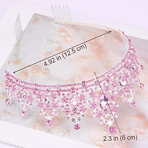 Didder Pink Crystal Tiaras for Women, Princess Crown with Comb Wedding Tiaras and Crowns for Women Tiaras for Girls Birthday Party Hair Accessories Bride Headband Bride for Prom Christmas - Image 3