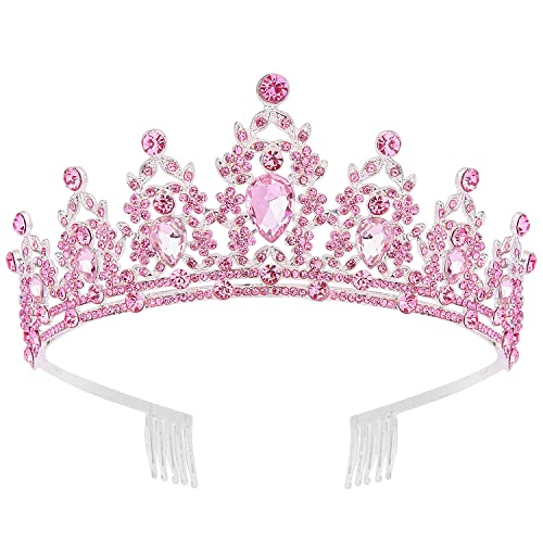 Didder Pink Crystal Tiaras for Women, Princess Crown with Comb Wedding Tiaras and Crowns for Women Tiaras for Girls Birthday Party Hair Accessories Bride Headband Bride for Prom Christmas - Image 1