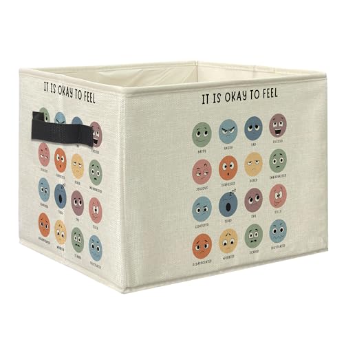 Knibeo Mental Health Fabric Storage Bins for Shelves Closet It is Okay to Feel Feelings and Emotions Chart Collapsible Cube Baskets Organizer for Clothes Books Toys - Image 1