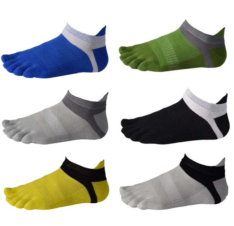 Fasot 6 Pack Men No Show Toe Socks Cotton Low Cut Athletic 5 Finger Mesh Wicking - Image 1