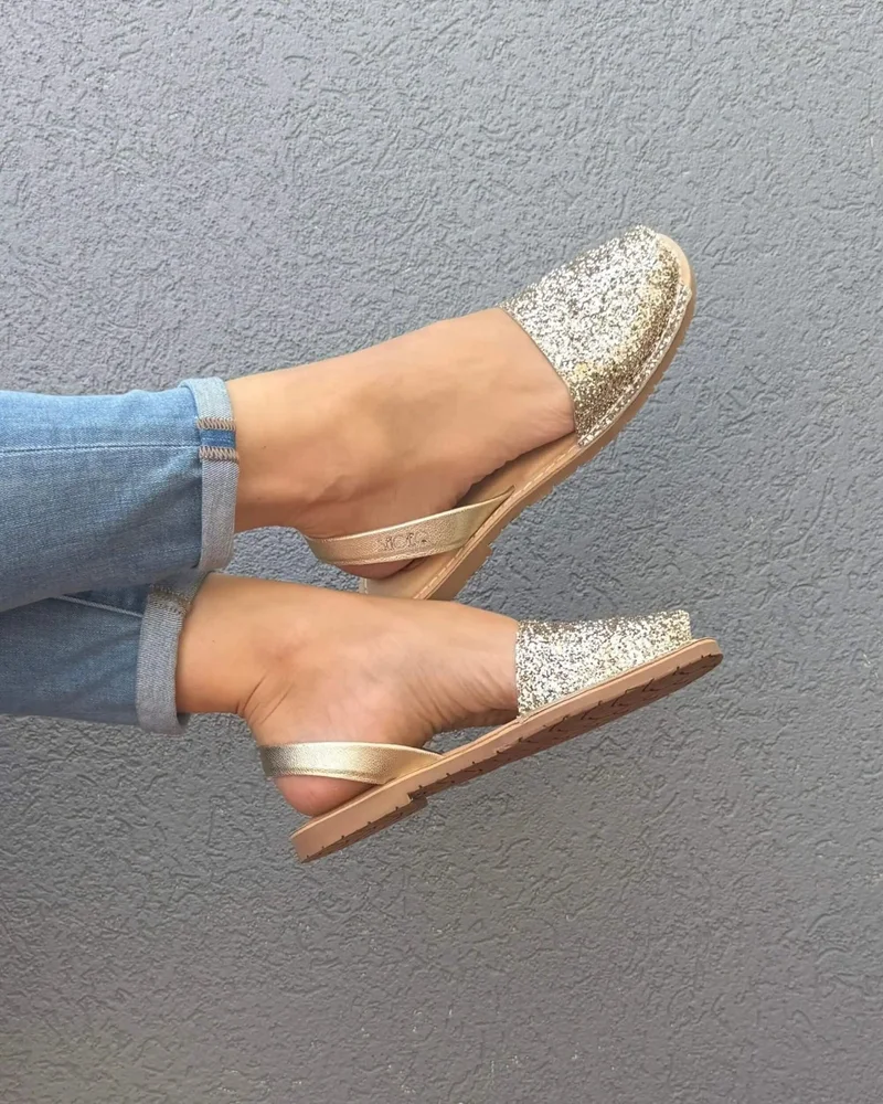 Shoeq Champagne Glitter Luxe Avarca for Women | Best Price UAE