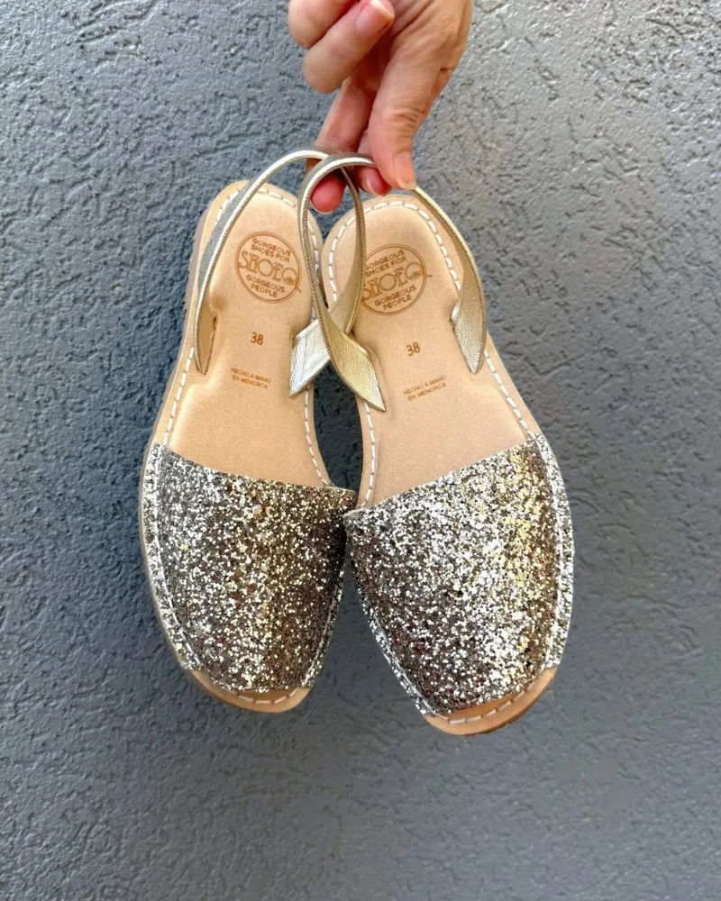 Shoeq Champagne Glitter Luxe Avarca for Women | Best Price UAE