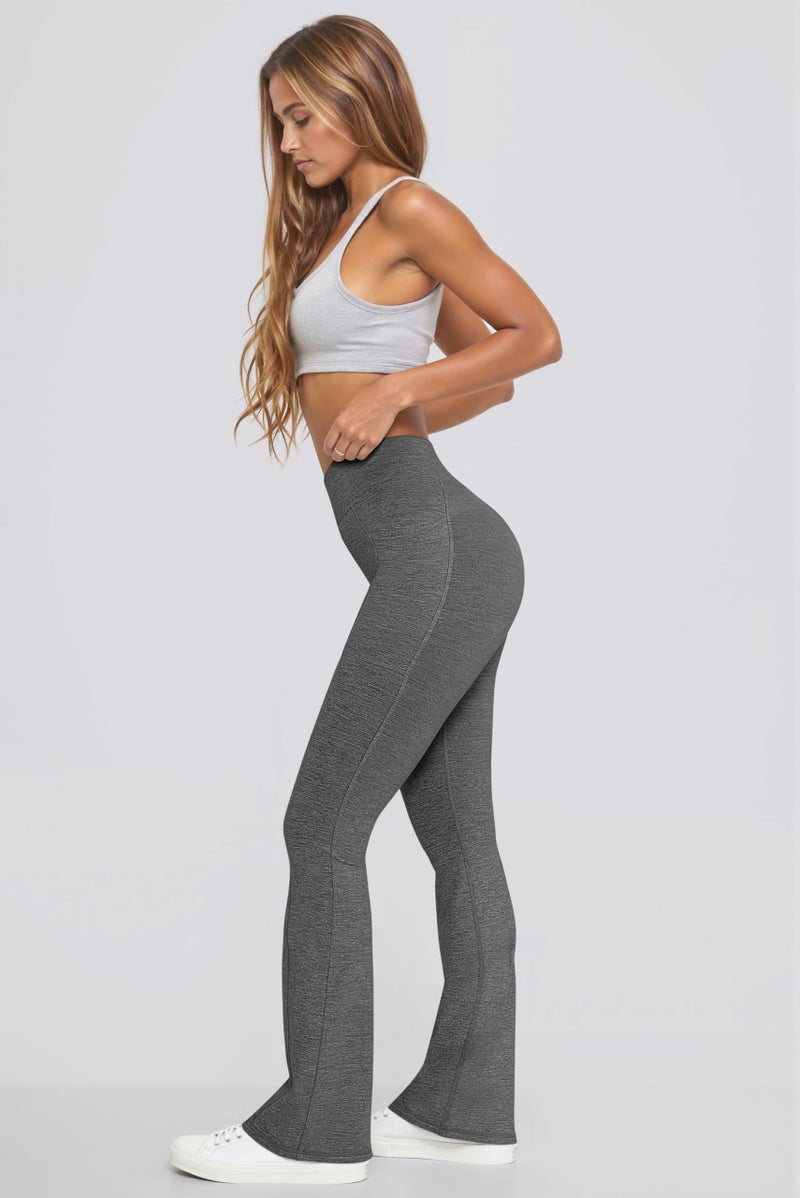 OQQ Women Pants Soft Active High Waist Crossover Flared Trousers with Pockets Heather Black - Image 4