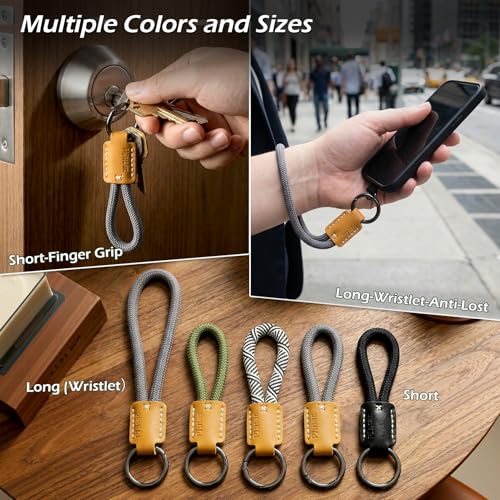 PJYTAC Keychain for Car Keys, Short Key Lanyard for Women Men, Leather Rope Car Key Holder Key Chain with D Key Ring, Accessories Kit Phone Tether Tab - Image 3