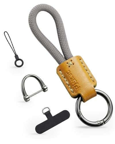PJYTAC Keychain for Car Keys, Short Key Lanyard for Women Men, Leather Rope Car Key Holder Key Chain with D Key Ring, Accessories Kit Phone Tether Tab - Image 1