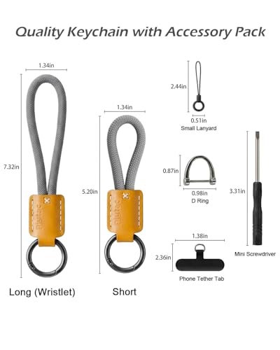 PJYTAC Keychain for Car Keys, Short Key Lanyard for Women Men, Leather Rope Car Key Holder Key Chain with D Key Ring, Accessories Kit Phone Tether Tab - Image 2