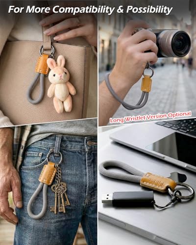 PJYTAC Keychain for Car Keys, Short Key Lanyard for Women Men, Leather Rope Car Key Holder Key Chain with D Key Ring, Accessories Kit Phone Tether Tab - Image 4