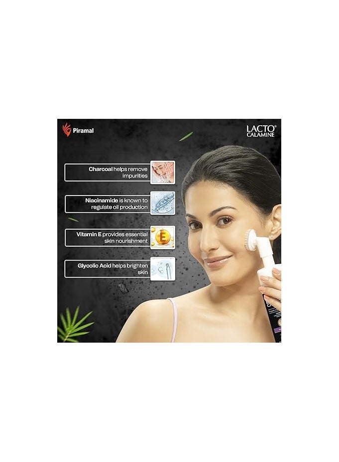 Lacto Calamine Charcoal Foaming Face wash Deep skin Detox Cleanse skin impurities With Built in foaming Brush Sulphate free Face wash - Image 3