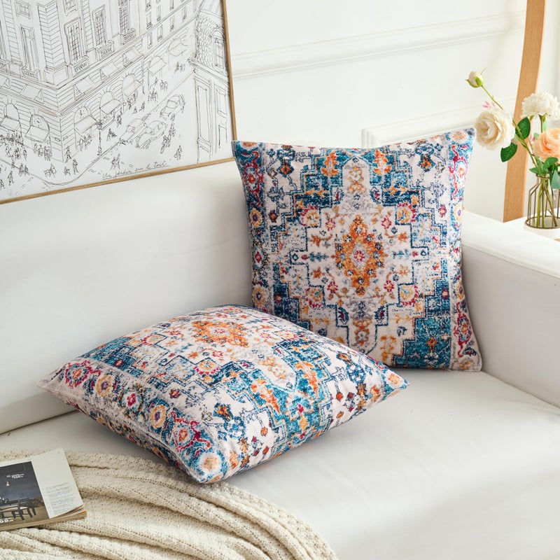 BUAEL Boho Throw Pillow Covers 20x20 inch Set of 2,Boho Vintage Carpet Pattern Antique Ethnic Decor Double Sided Pattern Cushion Cover Soft Pillow Case Living Sofa Room Bed Square Pillow Cover - Image 4