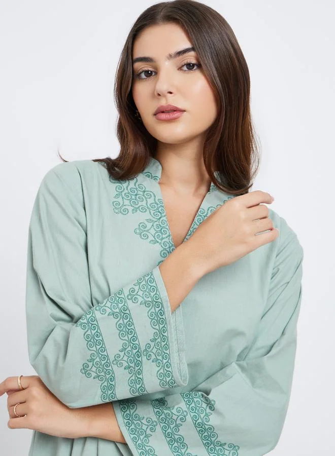 Amirah Amirah Green Printed Panel Cotton Jalabiya
