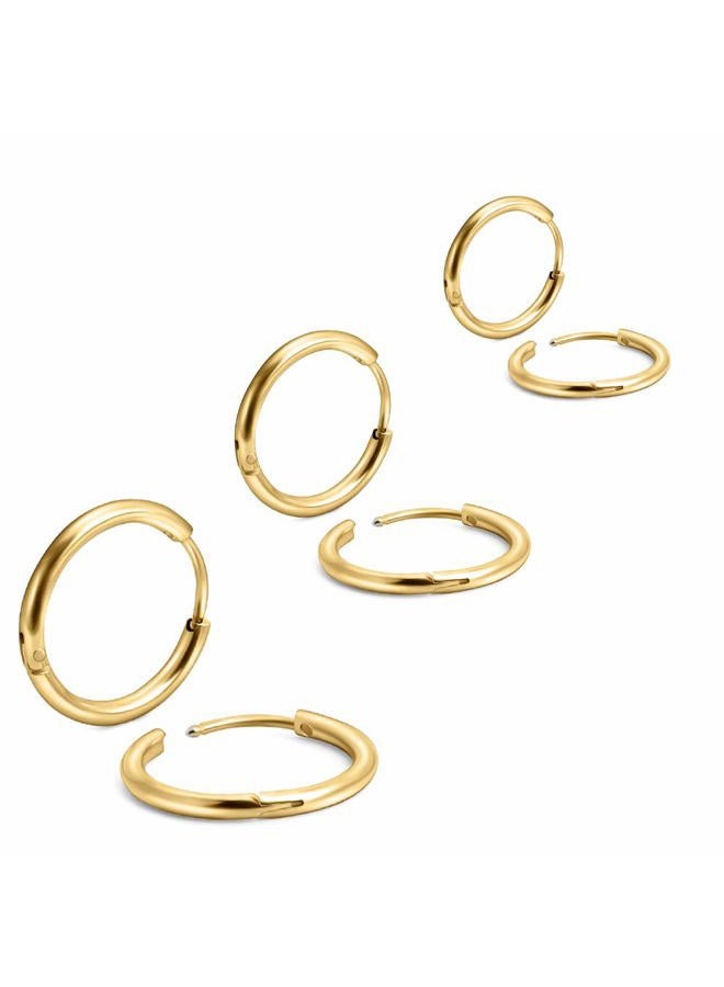 EACHLP 6Pcs 316L Surgical Stainless Steel Small Gold Huggie Hoop Earrings 6mm 8mm 10mm Hypoallergenic Earrings Hoop Cartilage Helix Lobes Hinged Sleeper Earrings for Men Women （6mm 8mm 10mmGold） - Image 1