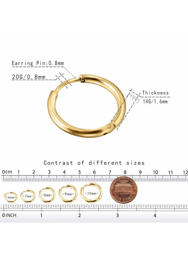 EACHLP 6Pcs 316L Surgical Stainless Steel Small Gold Huggie Hoop Earrings 6mm 8mm 10mm Hypoallergenic Earrings Hoop Cartilage Helix Lobes Hinged Sleeper Earrings for Men Women （6mm 8mm 10mmGold） - Image 3