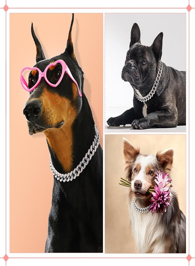 LEIFIDE Dog Chain Collar Diamond Link Puppy Collar 12 mm Wide Dog Necklace Metal Cat Chain Pet Crystal Necklace Jewelry Accessories for Small Medium Large Pet(10 Inch,Silver, AB Color) - Image 5