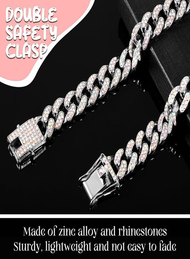 LEIFIDE Dog Chain Collar Diamond Link Puppy Collar 12 mm Wide Dog Necklace Metal Cat Chain Pet Crystal Necklace Jewelry Accessories for Small Medium Large Pet(10 Inch,Silver, AB Color) - Image 4
