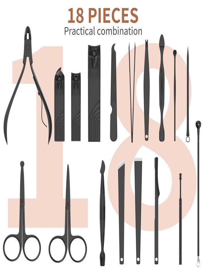 ZIZZON Nail Clippers Manicure Pedicure Set 18 in 1 Nail Grooming Kit with Leather Travel Case(Black/Pink) - Image 5