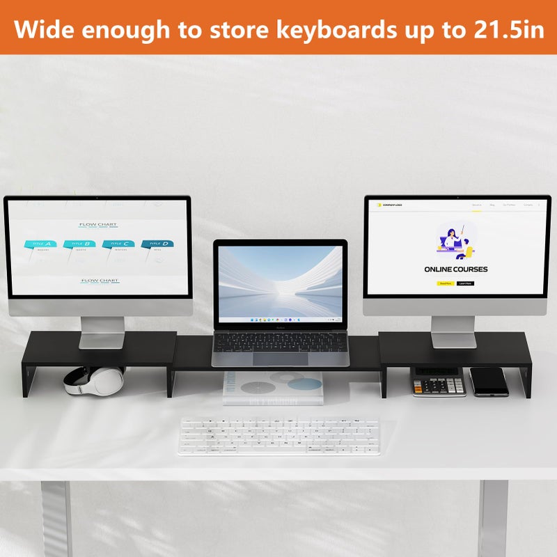 ErgoFocus Triple Monitor Stand Riser, Extra Long Monitor Riser for 1~2~3 Monitors, Dual Monitor Stand with Length and Angle Adjustable, 3 Shelf Monitor Stand for Desk - Image 4