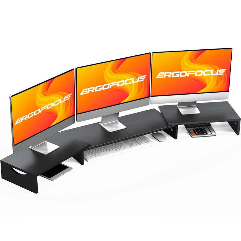 ErgoFocus Triple Monitor Stand Riser, Extra Long Monitor Riser for 1~2~3 Monitors, Dual Monitor Stand with Length and Angle Adjustable, 3 Shelf Monitor Stand for Desk - Image 1