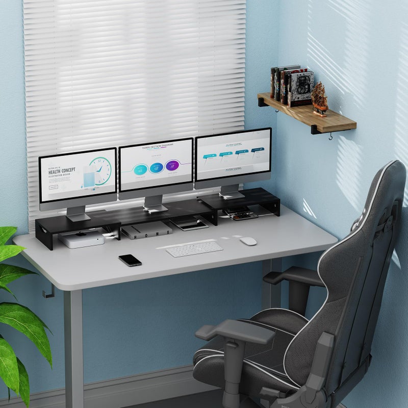 ErgoFocus Triple Monitor Stand Riser, Extra Long Monitor Riser for 1~2~3 Monitors, Dual Monitor Stand with Length and Angle Adjustable, 3 Shelf Monitor Stand for Desk - Image 5