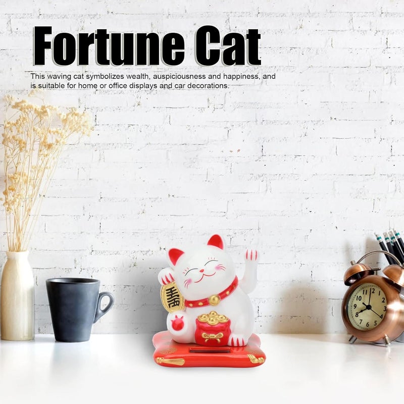 OUKA Lucky Cat, Energy Saving Fortune Cat Wealth Welcoming Cat Solar Powered Cute Lucky Cat with Waving Arm for Home Office Car(White ) - Image 2