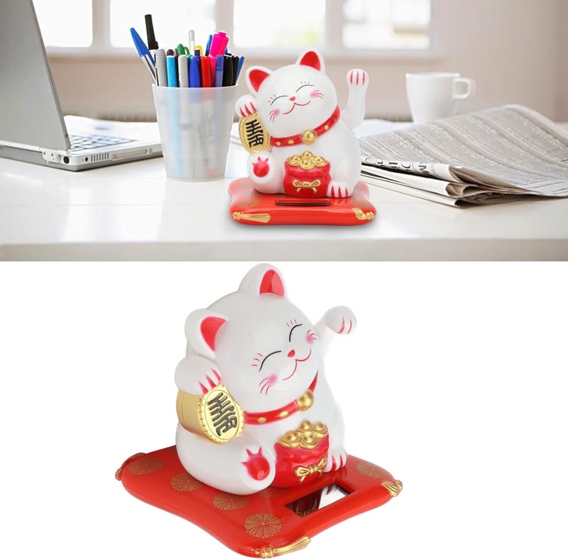 OUKA Lucky Cat, Energy Saving Fortune Cat Wealth Welcoming Cat Solar Powered Cute Lucky Cat with Waving Arm for Home Office Car(White ) - Image 5