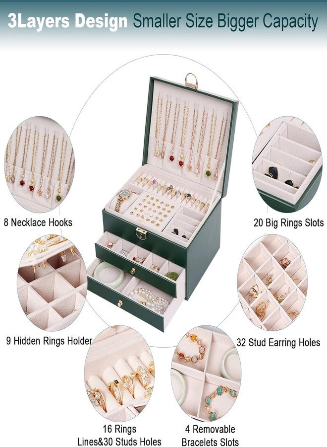 Glaceon Jewelry Box Organizer for Women Girls,3 Layer Leather Jewelry Storage Box with Lock and Removable Tray,for Necklace Earrings Rings Bracelets - Image 5