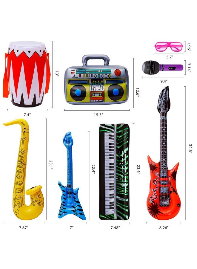 Max Fun Inflatable Rock Star Toy Set 48Pcs Inflatable Party Props For Kids 80S 90S Party Decorations Inflatable Guitars Inflate Rock Band Assortment Party Favors (Random Color) - Image 3