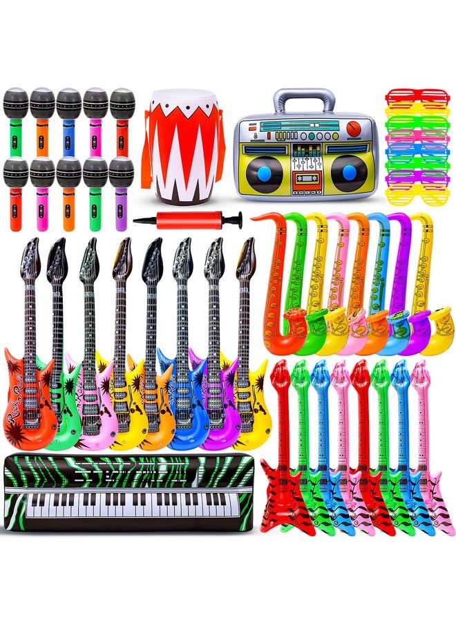 Max Fun Inflatable Rock Star Toy Set 48Pcs Inflatable Party Props For Kids 80S 90S Party Decorations Inflatable Guitars Inflate Rock Band Assortment Party Favors (Random Color) - Image 1