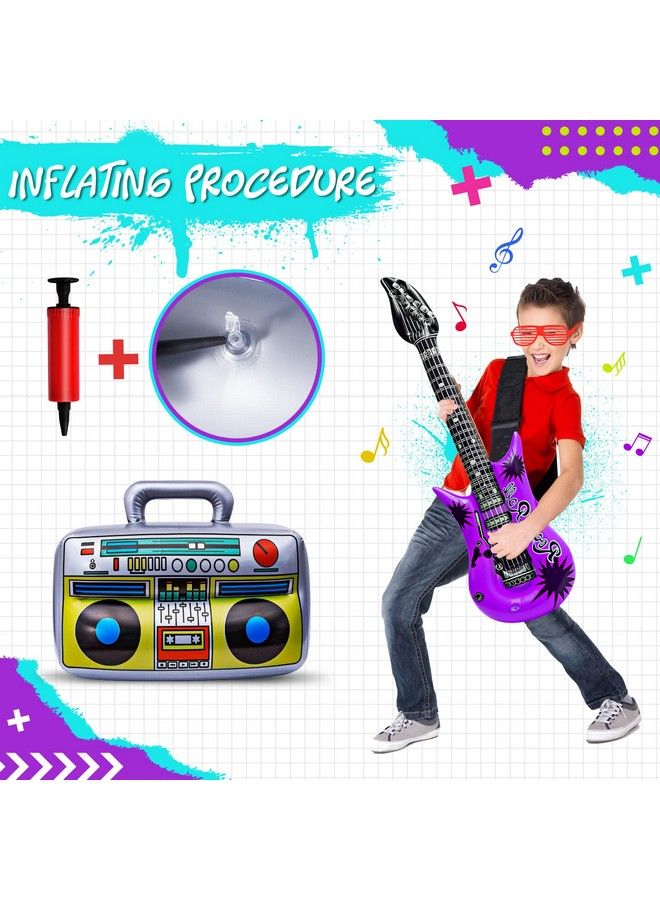 Max Fun Inflatable Rock Star Toy Set 48Pcs Inflatable Party Props For Kids 80S 90S Party Decorations Inflatable Guitars Inflate Rock Band Assortment Party Favors (Random Color) - Image 5