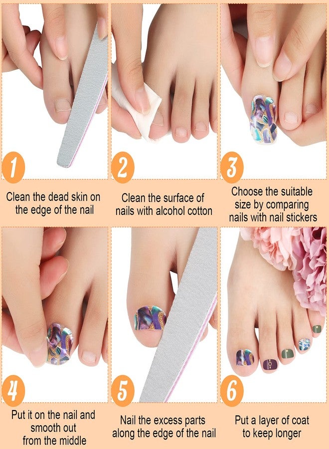 Maitys 264 Pieces 12 Sheets Toe Nail Stickers Self Adhesive Full Nail Wraps Toenail Art Polish Stickers Strips Manicure Accessories Glitter Decals with 1 PC File for Women Girls(Minimalist Style) - Image 5