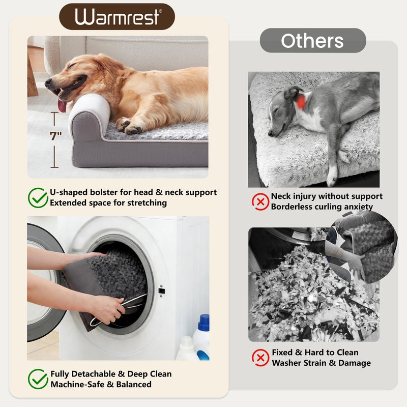Warmrest Large Dog Beds Large Sized Dogs 45x35x7 Inch, Orthopedic XXL XL Dog Bed for Medium Size Dogs, Big Waterproof Couch Sofa with Removable Washable Cover for Pet, Light Grey - Image 3