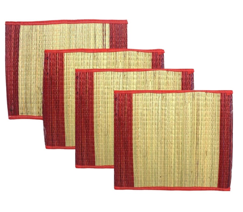 BHAKTI 2 SHAKTI MAKING WORSHIP SPECIAL Bhakti2Shakti Handmade kusha grass mat Kusha Grass Pooja Aasan 2 border Sitting Floor Mats Kushaasan Ecofriendly mat with Color Border 4 pieces - Image 1