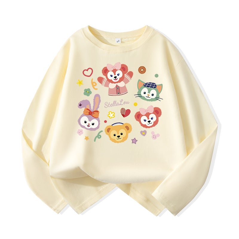 Kidsren'S Printed Cotton Long-Sleeved T-Shirts Spring & Fall New Style Medium And Large Girls' Fashionable And Versatile Loose Round Neck Tops - Image 1