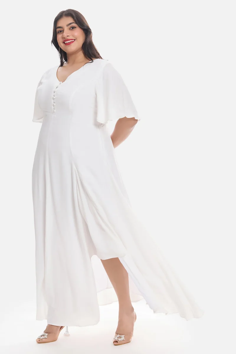 Virgio White Solid Viscose Maxi Plus Size Dress With Side Slit for Women for Women | Best Price UAE