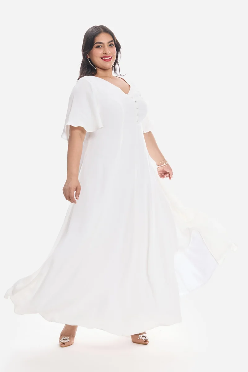 Virgio White Solid Viscose Maxi Plus Size Dress With Side Slit for Women for Women | Best Price UAE