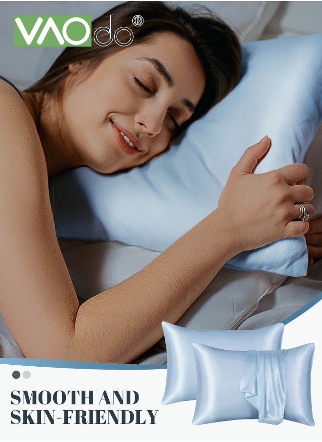 VAOdo 2PCS Satin Pillowcases for Hair and Skin Super Soft and Cooling Similar to Silk Pillow Cases 2 Pack with Envelope Closure Gift for Women Men  - Image 1