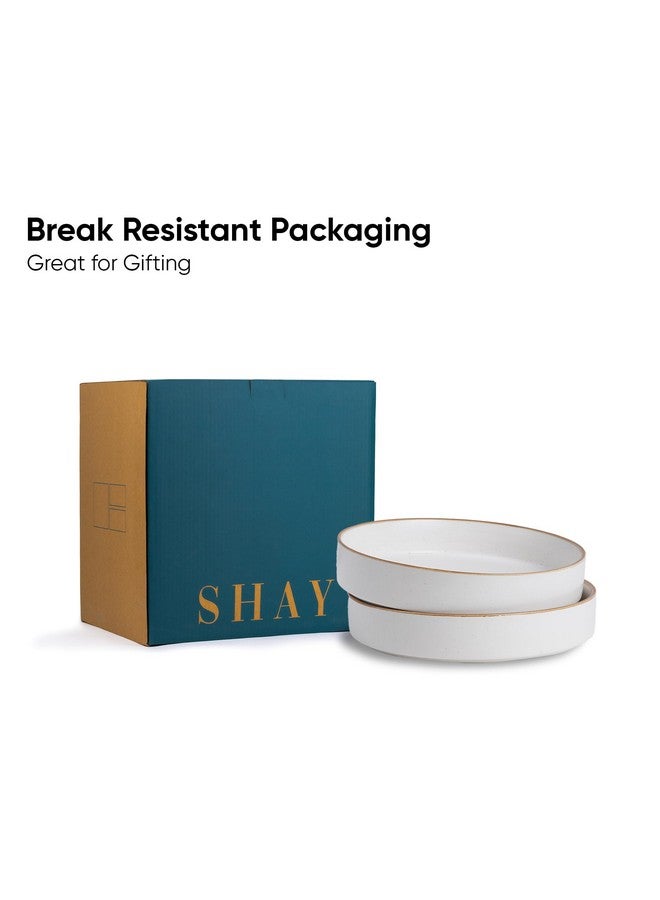 Shay طقم أطباق باستا سيراميك قابلة للتكديس من شاي، 22 سم، 2 قطعة، أبيض | تشطيب غير لامع | طبق باستا سيراميك | طبق عميق | وعاء سيراميك | طبق تقديم باستا (طبق باستا قابل للتكديس - حافة بيضاء) - Image 4