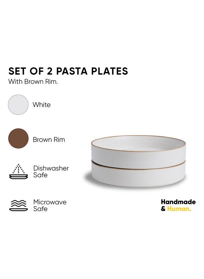 Shay طقم أطباق باستا سيراميك قابلة للتكديس من شاي، 22 سم، 2 قطعة، أبيض | تشطيب غير لامع | طبق باستا سيراميك | طبق عميق | وعاء سيراميك | طبق تقديم باستا (طبق باستا قابل للتكديس - حافة بيضاء) - Image 2