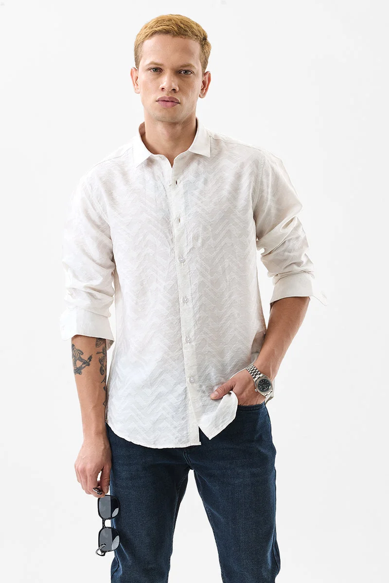سنيتش Off-White Textured Long Sleeve Regular Fit Luxe Shirt