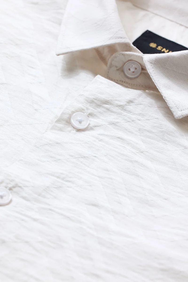 SNITCH Off-White Textured Long Sleeve Regular Fit Luxe Shirt