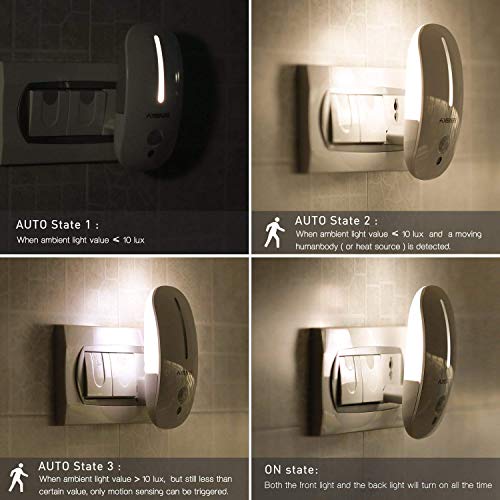Sensky Motion Sensor Night Light Eye Friendly Front Low Light and Bright Back Light Design Night Lights for Bathroom Hallway (Warm White) - Image 4