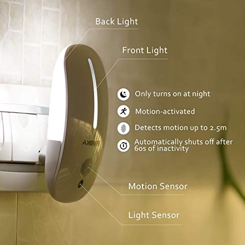 Sensky Motion Sensor Night Light Eye Friendly Front Low Light and Bright Back Light Design Night Lights for Bathroom Hallway (Warm White) - Image 2