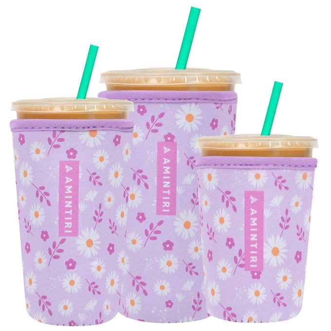3 PACK REUSABLE SLEEVE FOR ICED COFFEE CUP COFFEE NEOPRENE SLEEVE FOR ICEDHOT DRINKS COFFEE SLEEVE COMPATIBLE WITH STARBUCKS DUNKIN COFFEE CUP LILAC DAISY
