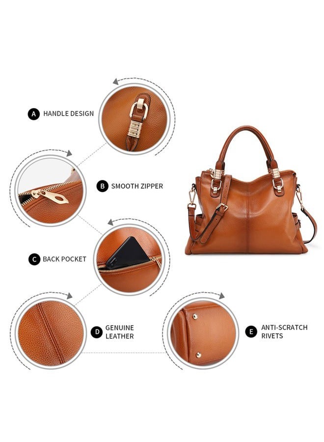 Kattee Women's Urban Style Genuine Leather Tote Satchel Shoulder Handbag Brown - Image 5