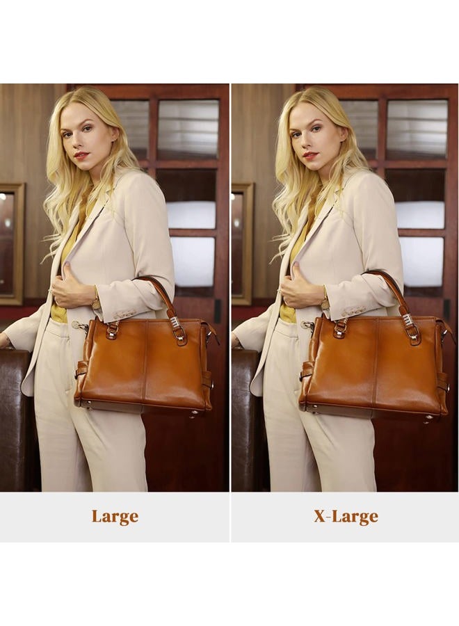 Kattee Women's Urban Style Genuine Leather Tote Satchel Shoulder Handbag Brown - Image 2
