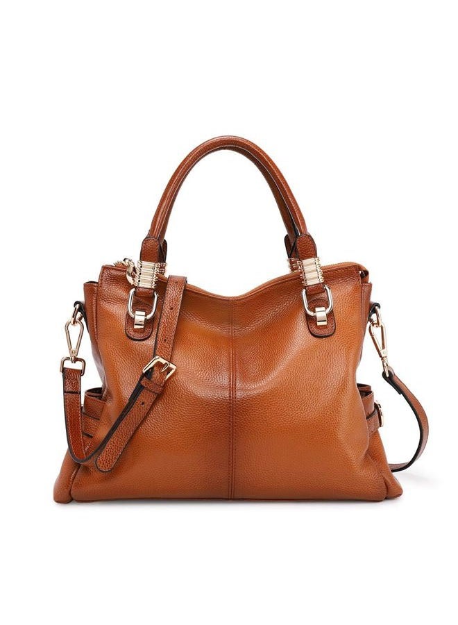 Kattee Women's Urban Style Genuine Leather Tote Satchel Shoulder Handbag Brown - Image 1