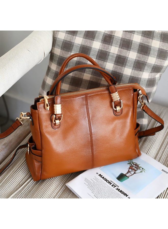 Kattee Women's Urban Style Genuine Leather Tote Satchel Shoulder Handbag Brown - Image 3