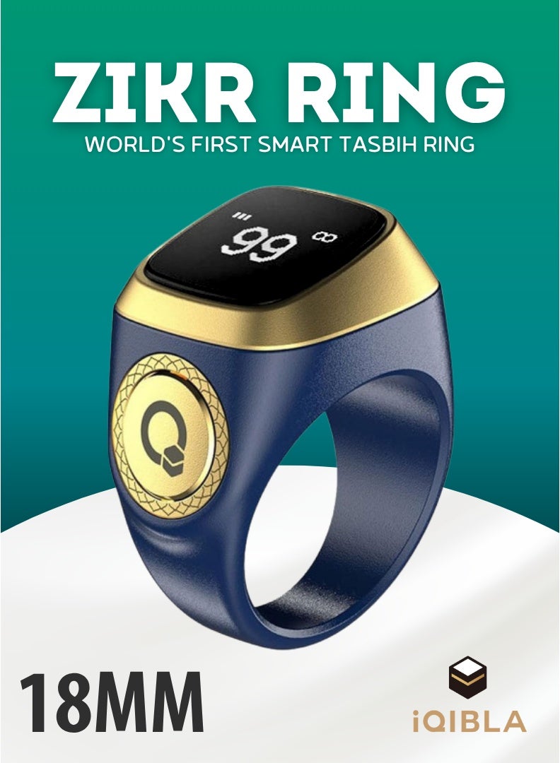 iQIBLA Smart Zikr Ring | Lite | 18 MM Prayer Counter & Timing Reminder | Waterproof Wearable Technology | OLED Display for Muslim Prayer | Nova Blue - Image 1